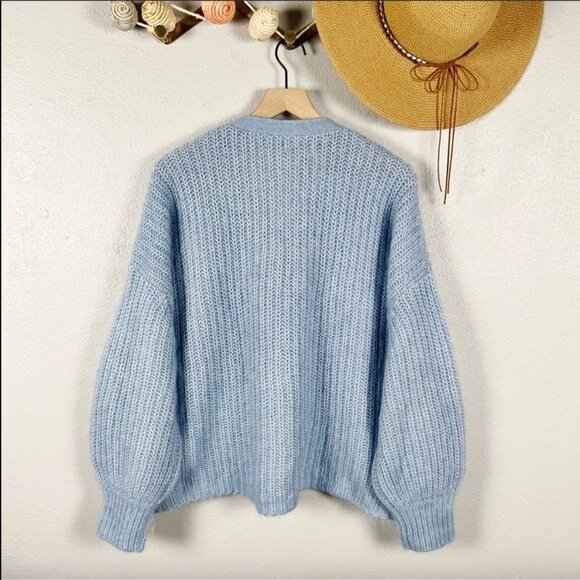 Sezane Achille Jumper Ribbed Knit Oversized Cardigan Sweater in Vintage Blue XXL - Picture 3 of 5